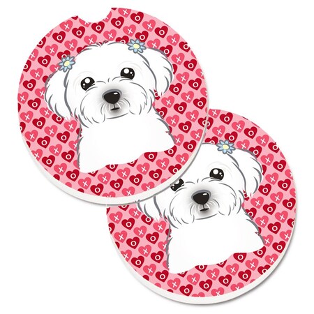Carolines Treasures Maltese Hearts Cup Holder Car Coasters - Set of 2 BB5278CARC